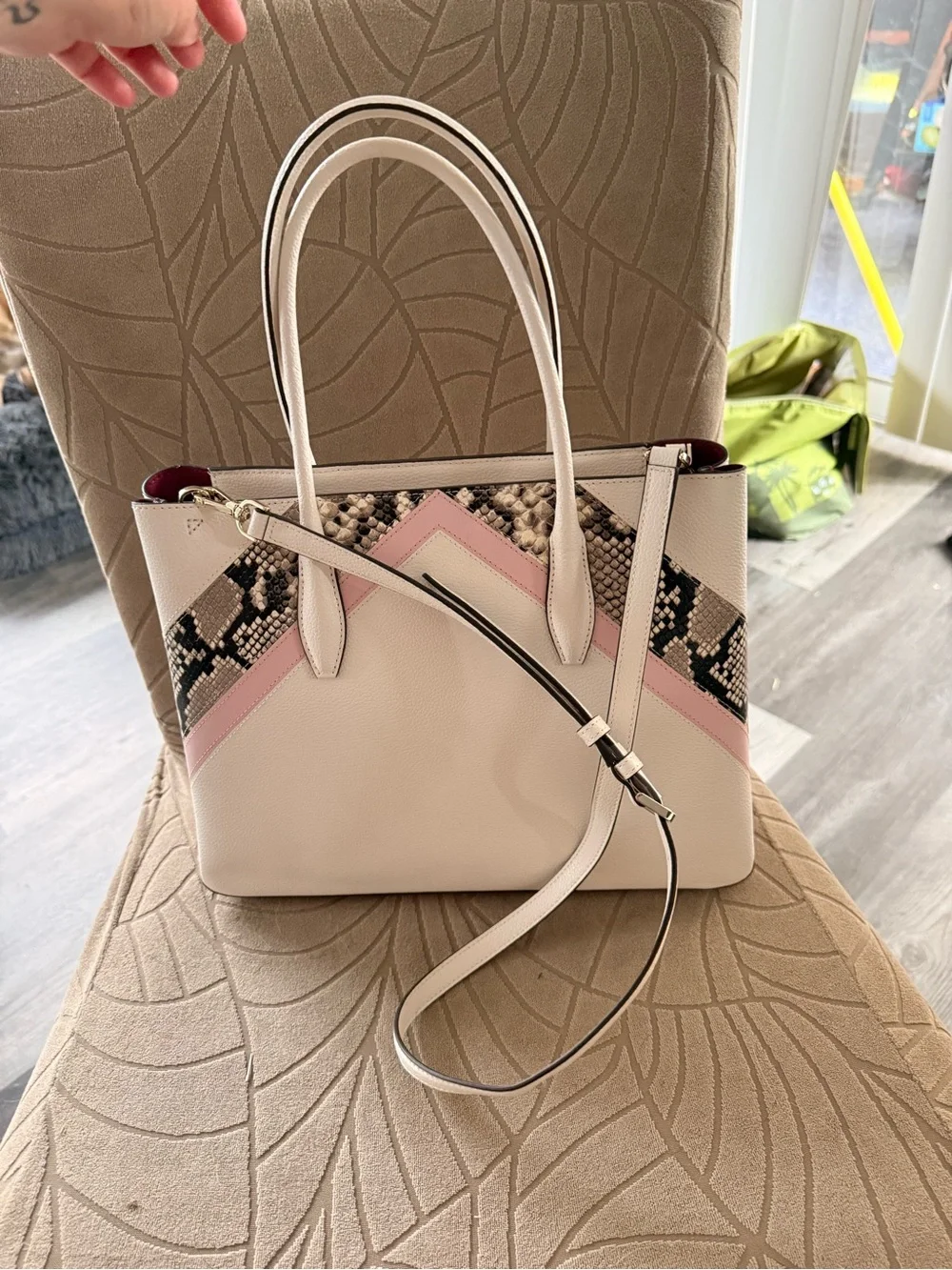 kate spade Cream and Pink Snake-Trim Tote